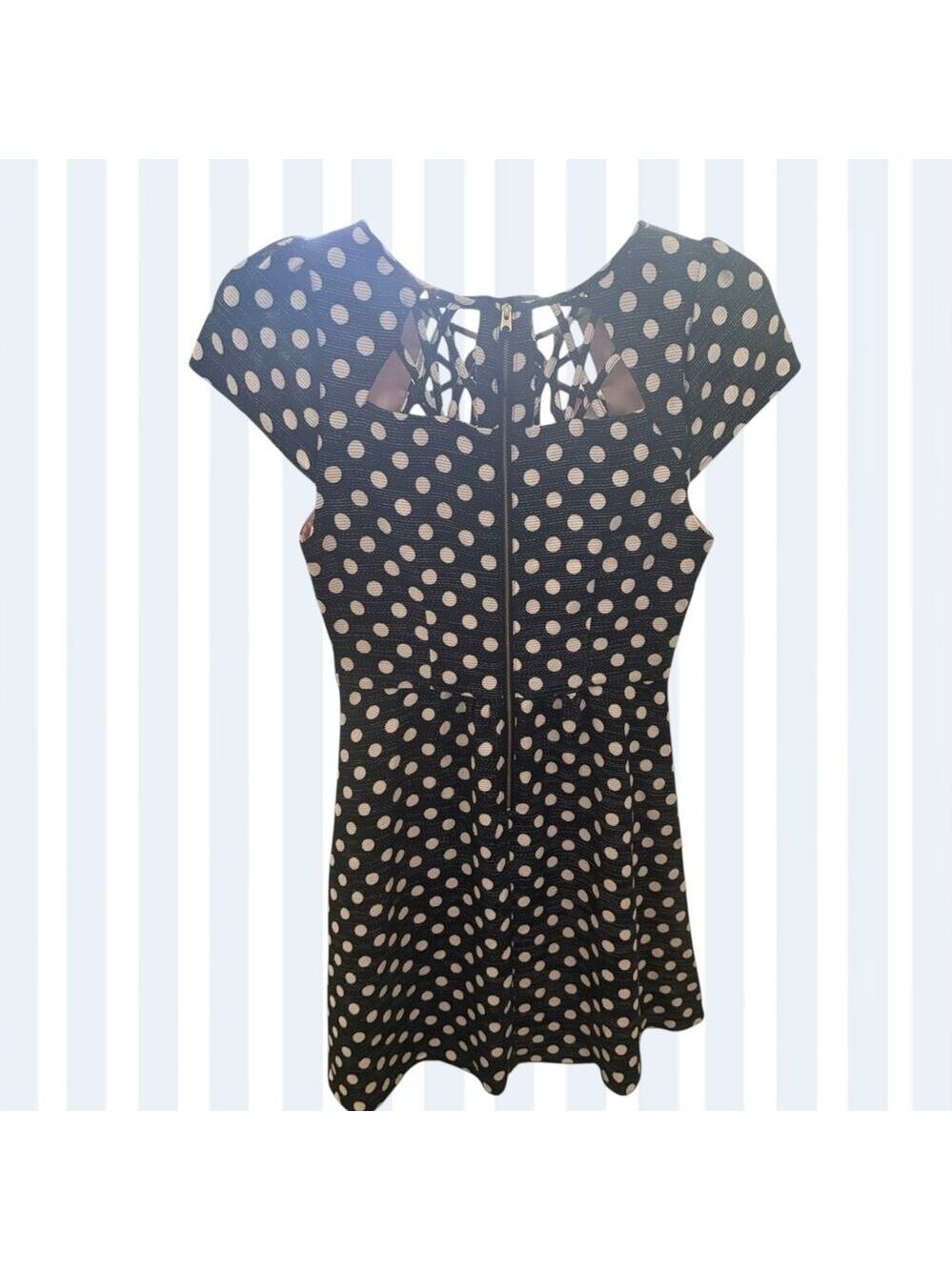 Anthropologie Maeve Black Cream Pok-a-dot Fit and Flare Dress. 4